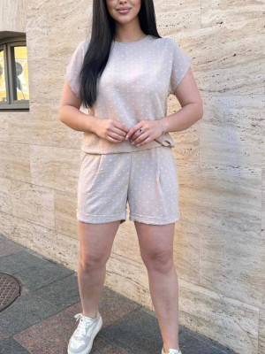 Костюм шорти і футболка Жатка Капучіно в краплинку 458